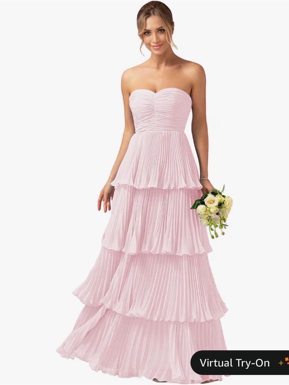 Pink strapless flowy dress